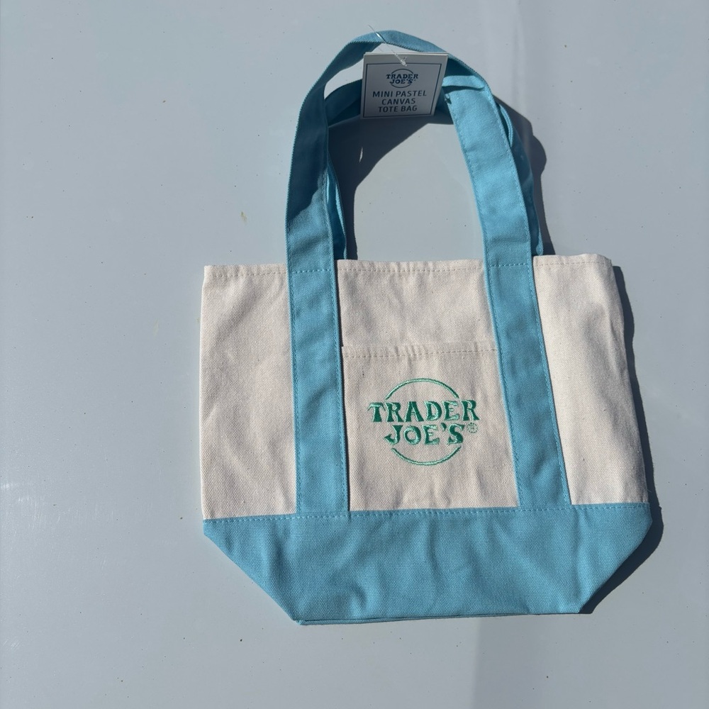 Trader Joe’s pastel Mini Canvas Tote Bag limited edition blue color
